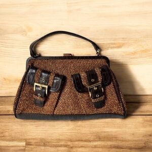 Vintage tweet fabric with a leather trim purse,bag by Firenze